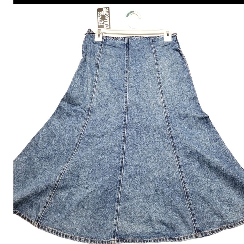 Future Collective Denim Maxi Skirt Blue Wash Size 8 A Line Flared Jean Skirt